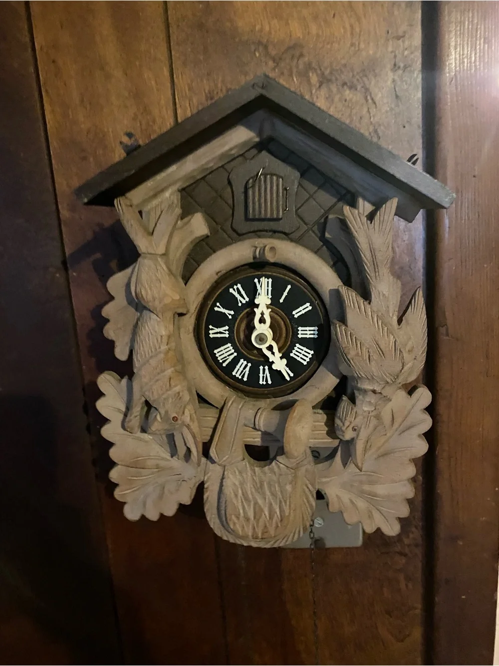 Hand-Carved Wood Cuckoo Clock Wall Decor in Natural Brown
